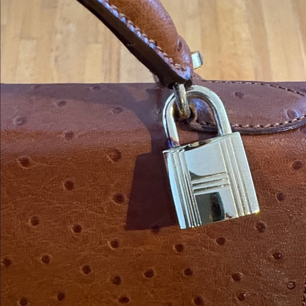 Classic Brown Top-Handle Ostrich-Texture Women's Bag
